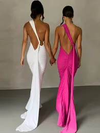 Abiti sexy urbani Una spalla Sciarpa regolabile senza schienale Loop Abito maxi sexy increspato Donna Elegante Abito vintage Y2K Moda Abito estivo Taglia 230703