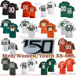 Özel S-6XL NCAA Koleji Miami Hurricanes Futbol Formaları 7 Xavier Restrepo 11 Jackson Carver 87 Gabriel Valladares 5 Key'Shawn Smith 9 Tyler van Dyke 64 Jalen Rivers