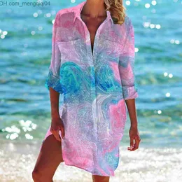 Costumi da bagno da donna Costumi da bagno da donna Moda donna Estate Camicette a maniche lunghe Turn Down Blusa Button Up Camicia da ufficio Outwear Beach Z230706