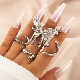 Vintage Punk Gold Color Liquid Butterfly Rings Set For Women Fashion Irregular Geometric Metal Knuckle Rings Aesthetic Jewelry