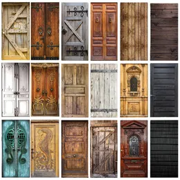 Stickers 3d Retro Door Stickers Wooden Style Doorposter Selfadhesive Pvc Wall Sticker Bedroom Decorative Door Cover Autocollant De Porte