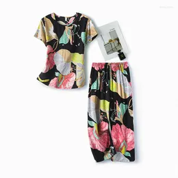 Damska bielizna nocna XL-4XL damski nadruk luźna piżama garnitur wiosna lato 2 szt. Spodnie z krótkim rękawem casualowa bielizna nocna komfort Homewear