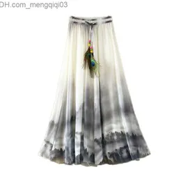 Skirts Harajuku Vintage Maxi Skirts Women Solid Boho Chiffon Saia Longa Summer Tulle Casual Bohemian Long Skirts Woman Clothing Z230705