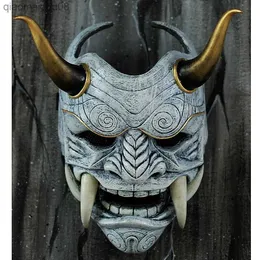 Maske Kopfbedeckung Oni Samurai Kuh Teufel Grimasse Fangs Japanische Cosplay Kostüm Requisiten Halloween Horror Dekor Home Dekoration L230704