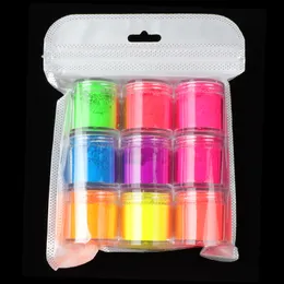 Zestaw do manicure 9 kolorów zestaw Neon Pigment Powder escence Nails Glitter Summer Shinny Dust Ombre DIY żel Art dekoracje 10ML 230704