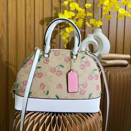 COABAG Luxurys Designer Bag C-Letter Shoulder BagS Pink Cherry Print Shell Bag Women Leather Purse Handbag Moda Feminina Crossbody Bags Brown Handbag 230207