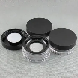 Lös pulverbehållare med elastisk skärm Nätnät Svart fliplock Sifter Burk Box Kosmetisk pulverfodral F2273 Anscg