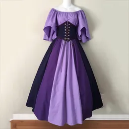 Vestidos Casuais 2023 Cintura Alta Balanço Vintage Europeu Americano Medieval Retro Cor Contraste Vestido Voador Manga Amarrada VD3581