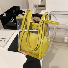 ショッピングバッグ透明バッグ女性の夏のショルダービーチバッグ PVC ゼリーパックセット大容量ショッパー Bolso Mujer 230703