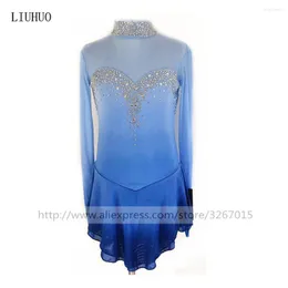 Stage Wear LIUHUO Figure Skating Dress Women Girl Teen Ice Ballet Leotard Performance Standing Collar Costume Roller Dance Blue Competition