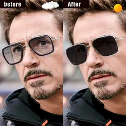 Sunglasses Top Quality Tony Stark Square Sunglasses Pochromic Polarized Men Glasses Steampunk Eyewear Driving Goggles zonnebril heren Z230705