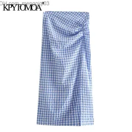 Skirts Women Chic Fashion Pleated Check Midi Skirt Vintage High Waist Back Zipper Vents Hem Female Skirts Mujer Z230704