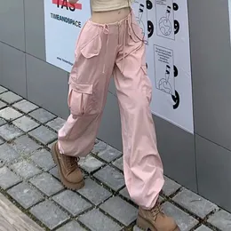 女性のツーピースパンツローライズカーゴパンツ女性ポケット原宿ピンクだぶだぶのズボンストリートグランジ Y2k 美的服韓国ファッション 230703