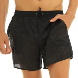 Shorts Masculino Cintura Elástica Sólido com Cordão Transparente Calção de Praia Secagem Rápida Calção de Banho com Cuecas de Malha Bulitin Roupa de Dormir Erótica 230703