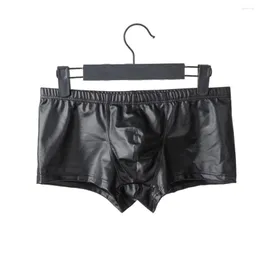 Unterhosen Mode Männer PU Leder Shorts U Konvexen Beutel Unterwäsche Boxer Briefs Trunks Sexy Bandage Metall Boxershorts Herren