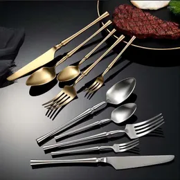 Dinnerware Sets 5 Pcs Golden 304 Stainless Steel Cutlery Set Western Luxury Knife Fork Spoon Teaspoon Tableware Kitchen Utensils