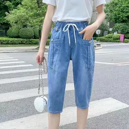 Women's Pants Women Fashion High Waist Cropped Jeans Korean Streetwear Calf-Length Denim Capris Pant Female Clothes Summer Breeches 4XL