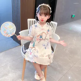 エスニック服女の子の韓服袍スカート夏薄い少女超不滅の中国風のドレス子供のシフォン半袖プリント