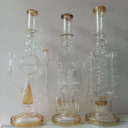 Bunte Glas-Wasserrecycler-Bong-Wasserpfeifen mit 14-mm-Räucherpfeifen mit Donut-Perc-Innengewinde