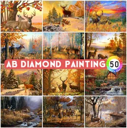 ملصقات AB تدريبات Diamond Painting Animal 5D Deer Cross Kits Autumn Arrival Decor