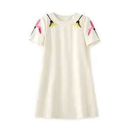 2023 Summer Apricot Solid Color EmbroideryDress Short Sleeve Round Neck Knee-Length Casual Dresses W3L049806