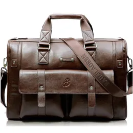 Briefcases Crossten Large Capacity Leather Briefcase Business Handbag Messenger Bags Vintage Shoulder Travel Bag Men's 17 inch Laptop Bags 230703