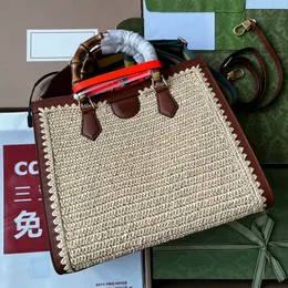 Bambus-Einkaufstasche, Damen-Handtasche, Sommer-Strohtasche, Tragetaschen, Strandtaschen, klassische quadratische Umhängetaschen, hochwertige Web-Geldbörse, große Kapazität, Strandtaschen