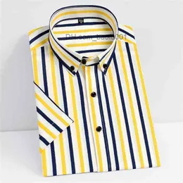メンズカジュアルシャツ半袖ストレッチストライプシャツ男性夏ソフトビジネスメンズドレスシャツカジュアルレギュラーフィット品質フロントポケットなし Z230705