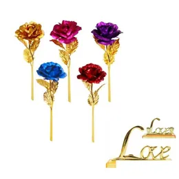 Other Festive Party Supplies Foil Plated Rose Base Valentines Day Gift Love 24K Gold Gifts Home Decoration Drop Delivery Garden Dhmik