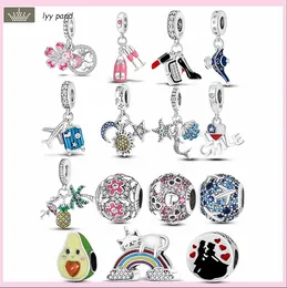 Para pandora charm 925 contas de prata charms conta de flor rosa pingente de abacate conjunto de charms