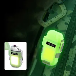 Luminoso Transparente Isqueiro à Prova D' Água Plasma Arco Duplo Isqueiro à Prova de Vento USB Recarregável Isqueiro Ao Ar Livre Camping Presente KC0M Sem Gás