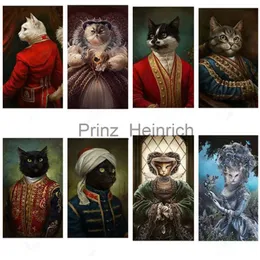 Tapety Nordic Noble Cat Vintage Canvas Paintas Plakat Niedźwiedź Pies Pies Plakie