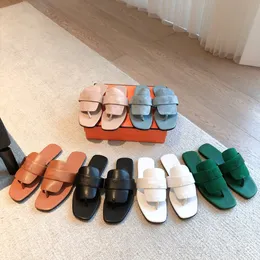 Galerie Sandal Äkta Läder Slides Getskinn Mules Designer Dam Flats Häl Sandaler AAA Kvalitet 35-42