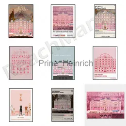 Duvar Kağıtları Grand Budapest Hotel Poster | Wes Anderson | Pembe Retro Sanat Baskı | Minimalist Film Poster Duvar Sanatı | Tatil Hediyeleri J230704
