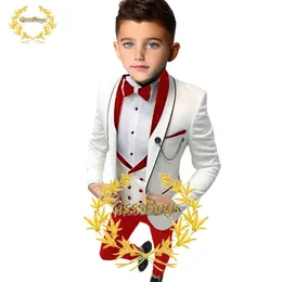 Garnitury dla dzieci garnitur ślubny smoking trzyczęściowy kurtka spodnie kamizelka niestandardowe 3-16 chłopców ubrania marynarka zestaw czerwony pełny strój conjuntos de blazerHKD230704