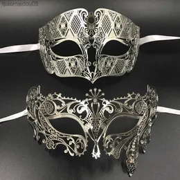 Maschere da ballo in maschera veneziana da uomo in filigrana di metallo argento Amanti d'oro Mardi Gras Spettacoli da ballo Coppia di sposi Maschera da festa Set L230704