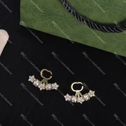 Kobiety złoty sztyft kolczyk kolorowy diament projektant biżuterii Rhinestone kolczyki dla kobiety podwójna litera szpilki luksusowa moda miłość krople do uszu z pudełkiem