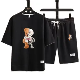 Summer Men's Sportswear Fitness Tracksuit Running Clothes Print Teddy Bear T-shirt Shorts Sets 2 Piece Jogging Tracksuit Ensemble Homme