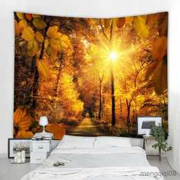 Tapeçarias Linda Natureza Sunshine Maple Forest Tapeçaria Decorativa Floresta Nórdica Paisagem Tapeçaria Decorativa Decoração de Casa R230704