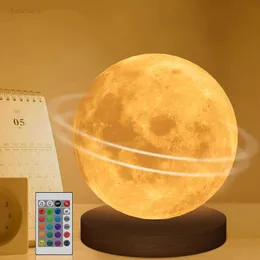 Światła 16 kolorów kreatywny 3D Led 360 ° obracanie księżycowa lampka nocna do domowego biura sterowanie dotykowe pulpit lampa księżycowa HKD230704