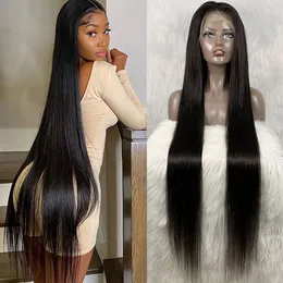 Pelucas de cabello humano Frontal de encaje transparente, 26 pulgadas, rectas, 13x4, 26 pulgadas, encaje HD, cabello Remy brasileño de densidad 180 para mujeres negras