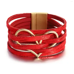 Bracelets porte-bonheur Amorcome saint valentin couleur rouge brillant en cuir pour les femmes amour coeur multicouche Wrap Bracelet dame bijoux