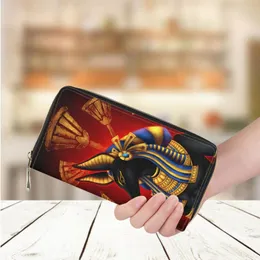 Wallets Women's Long Wallet Leather Business Bank Card Holder Purse Ancient Egyptian Art Culture Pattern Print Money Bag