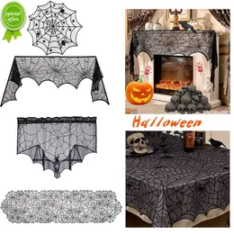 Halloween Decor Lace Spider Web Bat Tovaglia Wall Sticker Black Camino Sciarpa Tenda Paralume Decorazione per feste Forniture