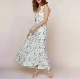 Vestido de grife Vestido longo com estampa floral e franzido na cintura