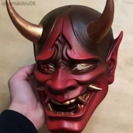 Cosplay samuraj maska Halloween Horror duch maski lateksowe japoński Oni samuraj maska dla mężczyzn fajny tusz do rzęs Masquerade Prajna Masque L230704