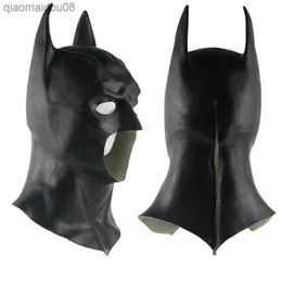 Bat Maskeleri Man Full Head Mask Lateks Kara Şövalye Cosplay Bats Mask Cadılar Bayramı Partisi L230704