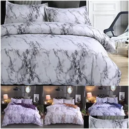 Bedding Sets Marble Pattern Polyester Er Set 2/3Pcs Twin Double Queen Quilt Bed Linen No Sheet Filling Drop Delivery Home Garden Tex Dhulb