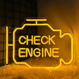 Night Lights Check Engine Neon Sign Led Light Auto Game Room Garage Repair Shop Wall Decor Party Luminous Atmosphere Lamp USB Power HKD230704