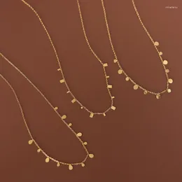 Cadenas de moda Simple collar de gargantilla de cadena de acero inoxidable para mujer Color dorado disco cuadrado redondo colgante de lentejuelas regalo de fiesta